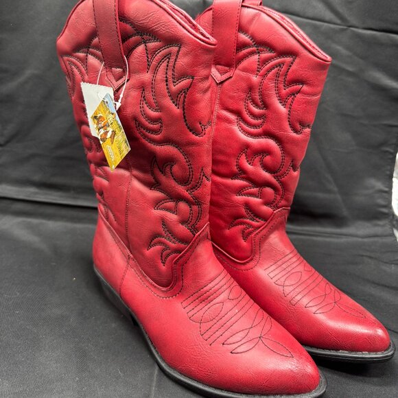 New with Tags Red Faux Leather Rodeo Ropers Western Cowgirl Boots Size 7.5 - Picture 1 of 8